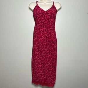 Express Y2K Women Slip Midi Dress M Pink Floral Lace Trim Dark Romantic Moody 90